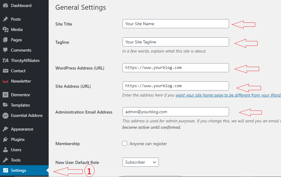 Start a blog- General Settings